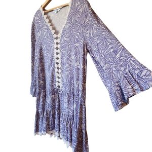 Blue Island Lavender Leaf Print Swim Coverup